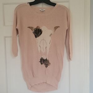 Bar III Blush Sweater with Skull and Rose Design